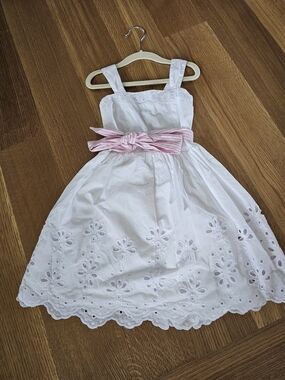 Ruum White Eyelet Dress with Pink Sash